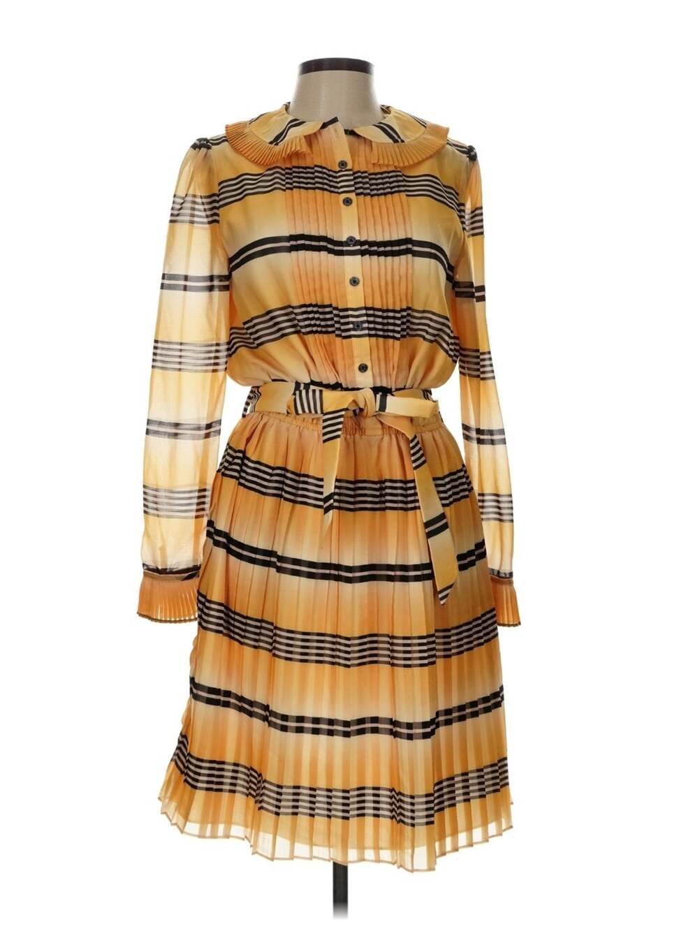 NWT Temperley London Womens Stripy Lemon Mix Long Sleeve Bacall A-Line Dress 10